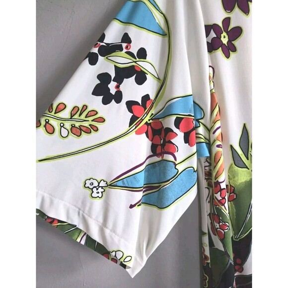 Chico’s Floral Print Shift Dress Women's Medium Tan  Kimono Sleeves Graphic NWT - Picture 5 of 10